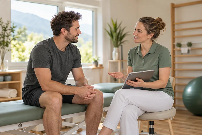 Persönliches Gespräch in einer Physiotherapiepraxis